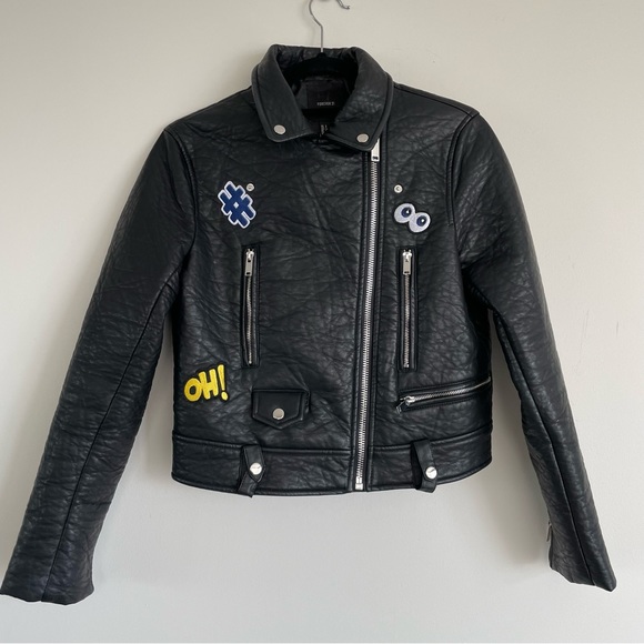Forever 21 Faux Leather Moto Jacket with Patches - Picture 2 of 3